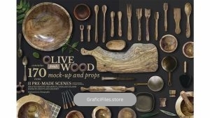 دانلود جعبه ابزار ساخت موکاپ ظرف چوبی Olive Wood Mock-Up Scene Generator