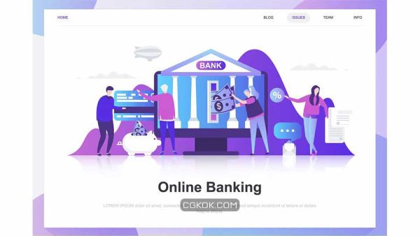 دانلود تصاویر وکتور بانکداری آنلاین Online Banking Flat Concept