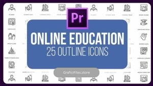 دانلود پروژه پریمیر آیکون با موضوع آموزش آنلاین Online Education – 25 Outline Icons