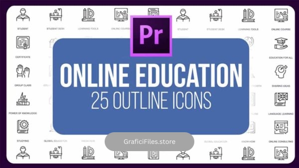 دانلود پروژه پریمیر آیکون با موضوع آموزش آنلاین Online Education – 25 Outline Icons