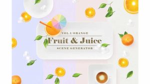 دانلود جعبه ابزار ساخت موکاپ پرتغال و آبمیوه Orange fruit & juice scene generator