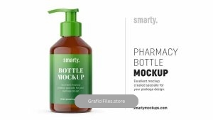 دانلود موکاپ بطری پمپی Pharmacy Pump Bottle Mockup / Amber
