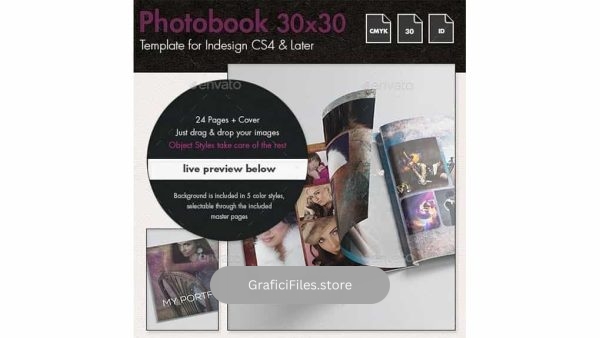 دانلود فایل لایه باز ژورنال عکس فشن Photobook Fashion Album Template – 30x30cm
