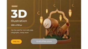 دانلود طرح لایه باز تصویر سه بعدی ماه رمضان Ramadan 3d Illustration