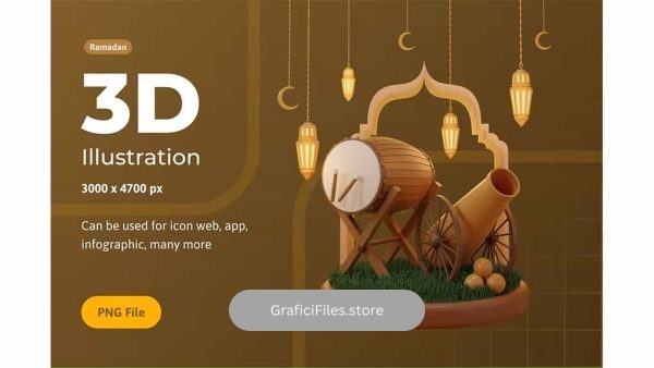 دانلود طرح لایه باز تصویر سه بعدی ماه رمضان Ramadan 3d Illustration