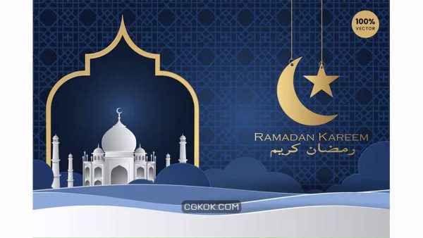 دانلود وکتور کارت هنری رمضان Ramadan kareem Paper Art Vector Card Vol.8