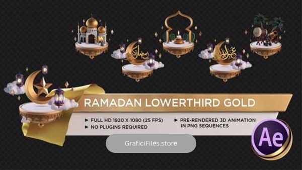 پروژه افترافکت زیرنویس طلایی رمضان Ramadan Lower Third Gold