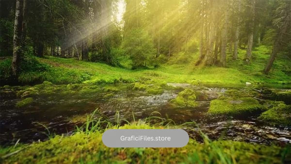 فوتیج پرتوهای صبحگاهی خورشید در جنگل Relaxing Forest Stream With Morning Sun Rays