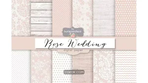 دانلود بک گراند کاغذ دیجیتال عروسی رز کمرنگ Rose pale wedding digital paper pack
