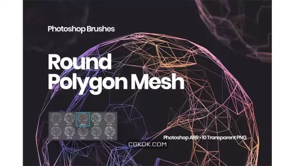 دانلود براش کره پلی گان فتوشاپ Round Polygon Mesh Photoshop Brushes