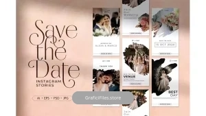 دانلود طرح لایه باز استوری اینستاگرام Save The Date Instagram Stories