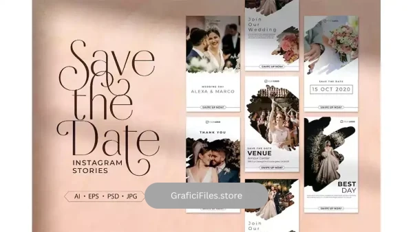 دانلود طرح لایه باز استوری اینستاگرام Save The Date Instagram Stories
