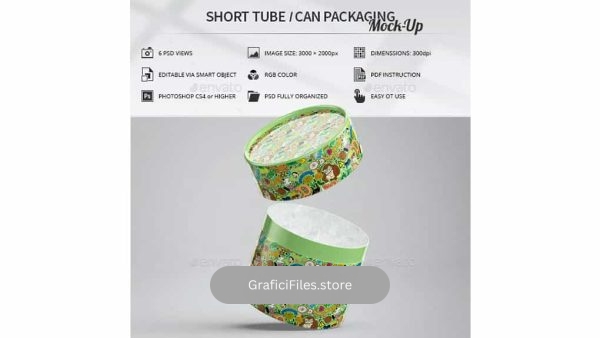 دانلود موکاپ قوطی فلزی Short Tube / Can Packaging Mock-Up