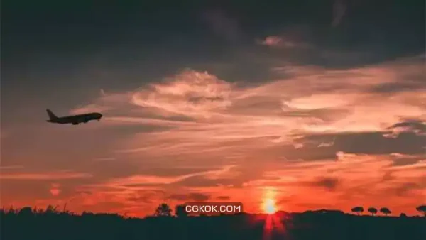 فوتیج تیک آف هواپیما Silhouette of an Airplane at Take Off