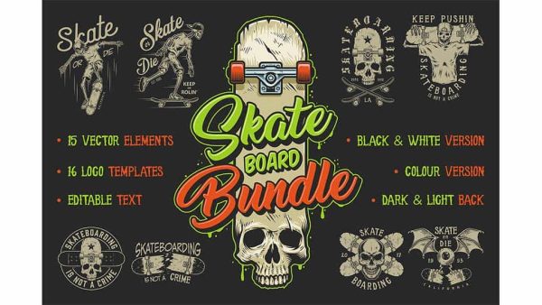 دانلود کلیپ آرت جمجمه Skate board bundle