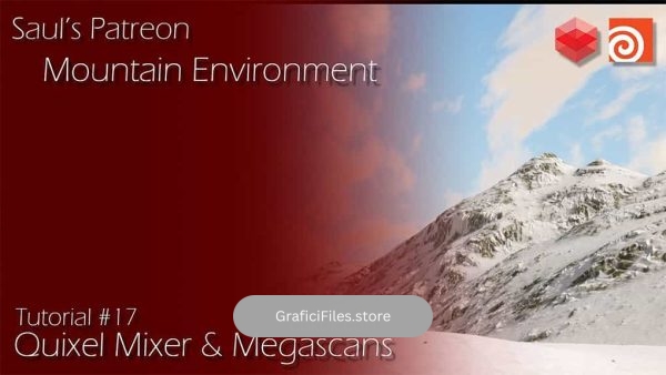 دانلود صحنه آماده کوهستان برفی در Redshift و Houdini