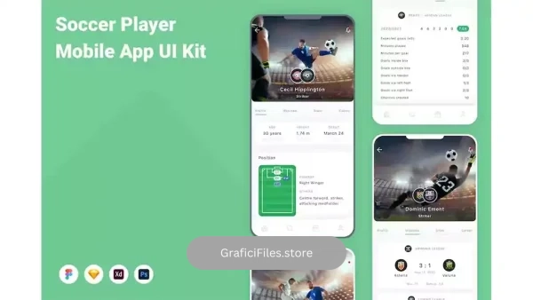 دانلود رابط کاربری اپلیکیشن بازی فوتبال Soccer Player Mobile App UI Kit