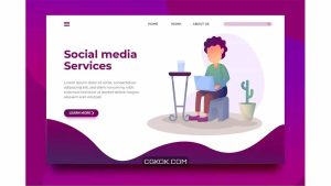 دانلود طرح وکتور لندینگ پیج خدمات شبکه های اجتماعی Social Media Services – Landing Page