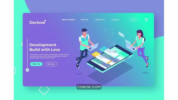 دانلود طرح وکتور لندینگ پیج توسعه دهنده نرم افزار Software Developer – Landing Page Illustration