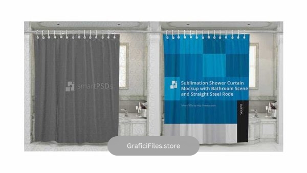 دانلود موکاپ پرده حمام Sublimation Shower Curtain Mockup