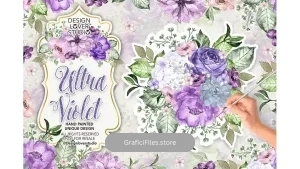 دانلود کلیپ آرت گل بنفش آبرنگی Ultra violet watercolor design