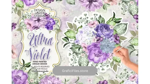 دانلود کلیپ آرت گل بنفش آبرنگی Ultra violet watercolor design