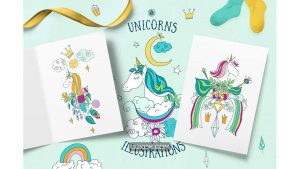 دانلود وکتور و کلیپ آرت اسب تک شاخ Unicorns Illustrations