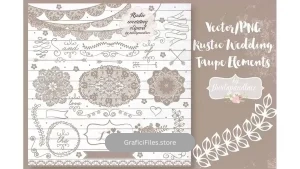 دانلود وکتور عناصر روستیک عروسی Vector/PNG Rustic Wedding Taupe Elements