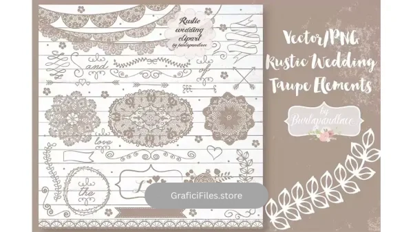 دانلود وکتور عناصر روستیک عروسی Vector/PNG Rustic Wedding Taupe Elements