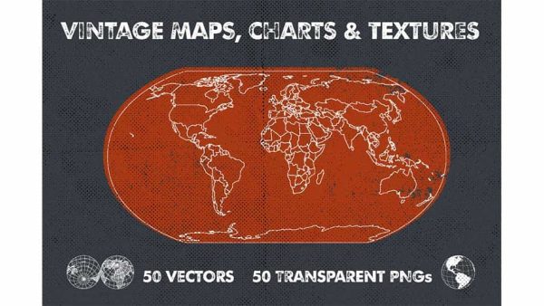 دانلود تکسچر نقشه جهان Vintage Maps, Charts & Textures
