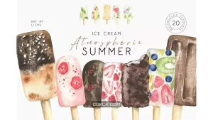 دانلود کلیپ آرت بستنی شکلاتی آبرنگی Watercolor Chocolate Ice Cream Clipart png