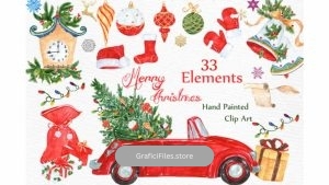 دانلود کلیپ آرت آبرنگی کریسمس Watercolor Christmas Clipart