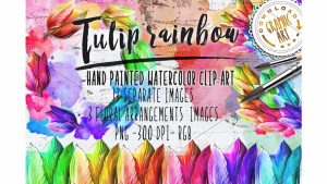 دانلود کلیپ آرت آبرنگی گل Watercolor clipart Tulip wreath