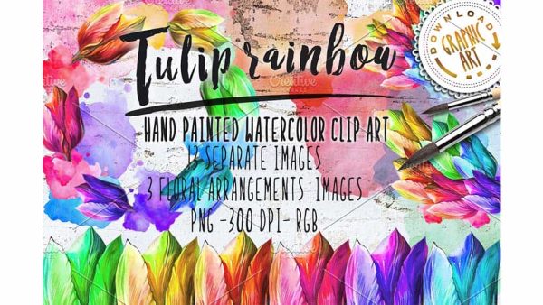 دانلود کلیپ آرت آبرنگی گل Watercolor clipart Tulip wreath