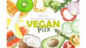 دانلود کلیپ آرت میوه تابستان Watercolor clipart Vegan Mix summer