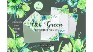 دانلود کیت طراحی آبرنگی Watercolor Design Kit New Green
