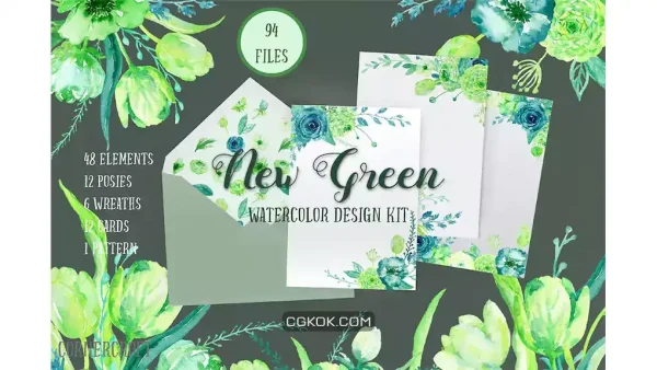 دانلود کیت طراحی آبرنگی Watercolor Design Kit New Green