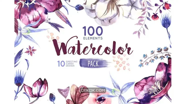 دانلود کلیپ آرت گل آبرنگی Watercolor Flowers Pack
