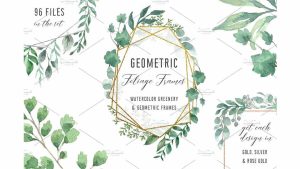 دانلود فریم هندسی با طرح آبرنگی Watercolor Geometric Foliage Frames