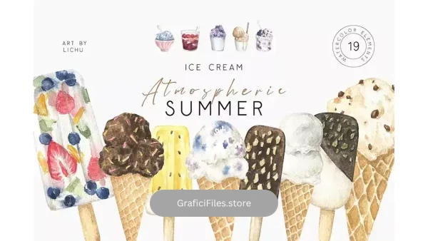 دانلود کلیپ آرت بستنی میوه ایی آبرنگی Watercolor Ice Cream Clipart Fruit fresh ice png