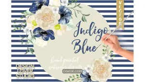 دانلود وکتور و کلیپ آرت آبرنگی گل آبی Watercolor Indigo Blue floral clip arts