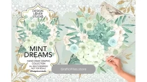 دانلود کلیپ آرت نعنا آبرنگی Watercolor MINT DREAMS design