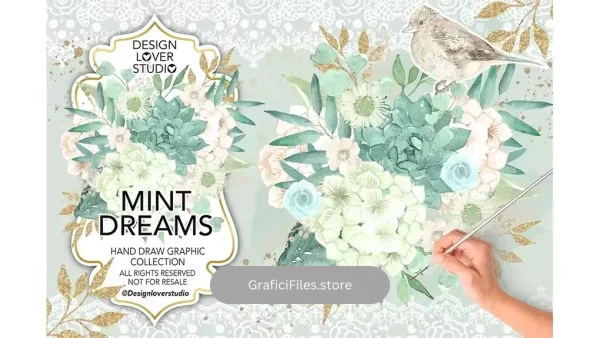 دانلود کلیپ آرت نعنا آبرنگی Watercolor MINT DREAMS design