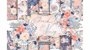 دانلود بک گراند کاغذ دیجیتال Watercolor Peach and Navy digital paper pack