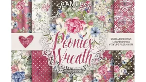 دانلود بک گراند کاغذ دیجیتال گل پئونی Watercolor Peonies digital papers