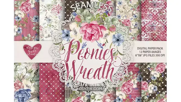 دانلود بک گراند کاغذ دیجیتال گل پئونی Watercolor Peonies digital papers