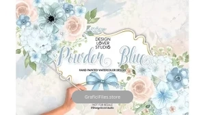 دانلود کلیپ آرت گل آبرنگی Watercolor POWDER BLUE design