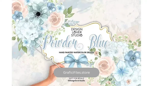 دانلود کلیپ آرت گل آبرنگی Watercolor POWDER BLUE design