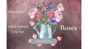 دانلود کلیپ آرت گل رز آبرنگی Watercolor Roses Clipart