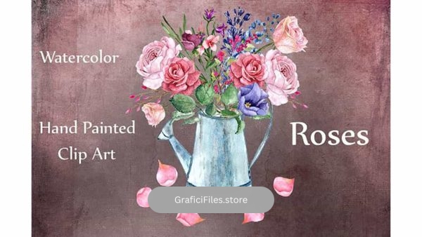 دانلود کلیپ آرت گل رز آبرنگی Watercolor Roses Clipart